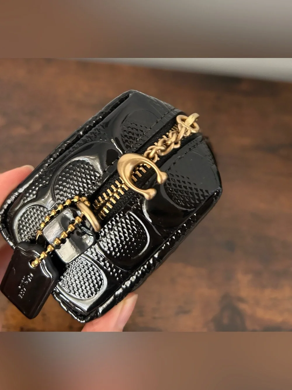 Coach Black Patent Leather Signature Cosmetic Bag